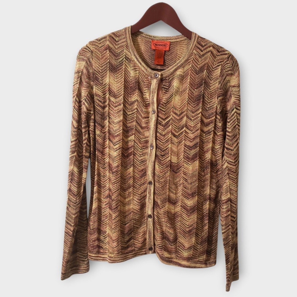 Missoni for Target Metallic Chevron Knit Cardigan Brown Gold Large WN1260582